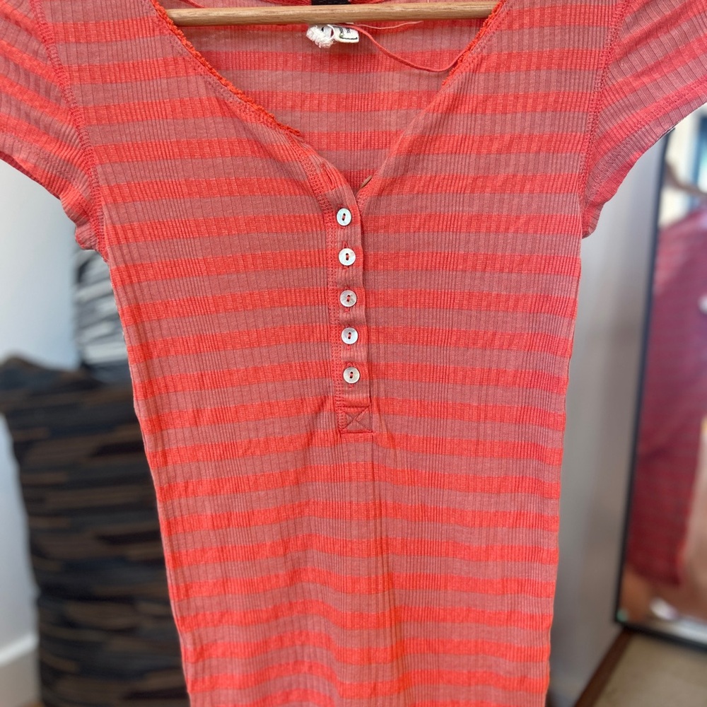 We The Free Striped Short Sleeve Top: lightweight button front size M‎